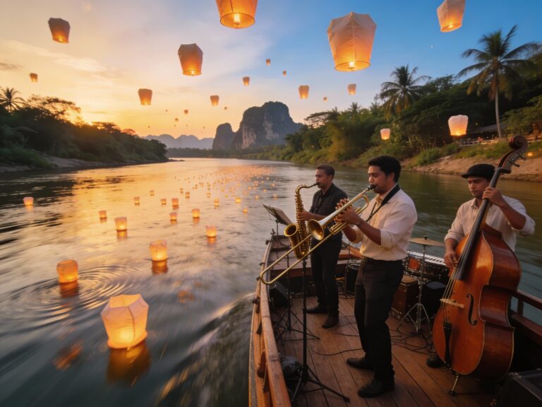 **Sunset Serenade on the River Kwai: Floating Lanterns and Live Jazz in Kanchanaburi**