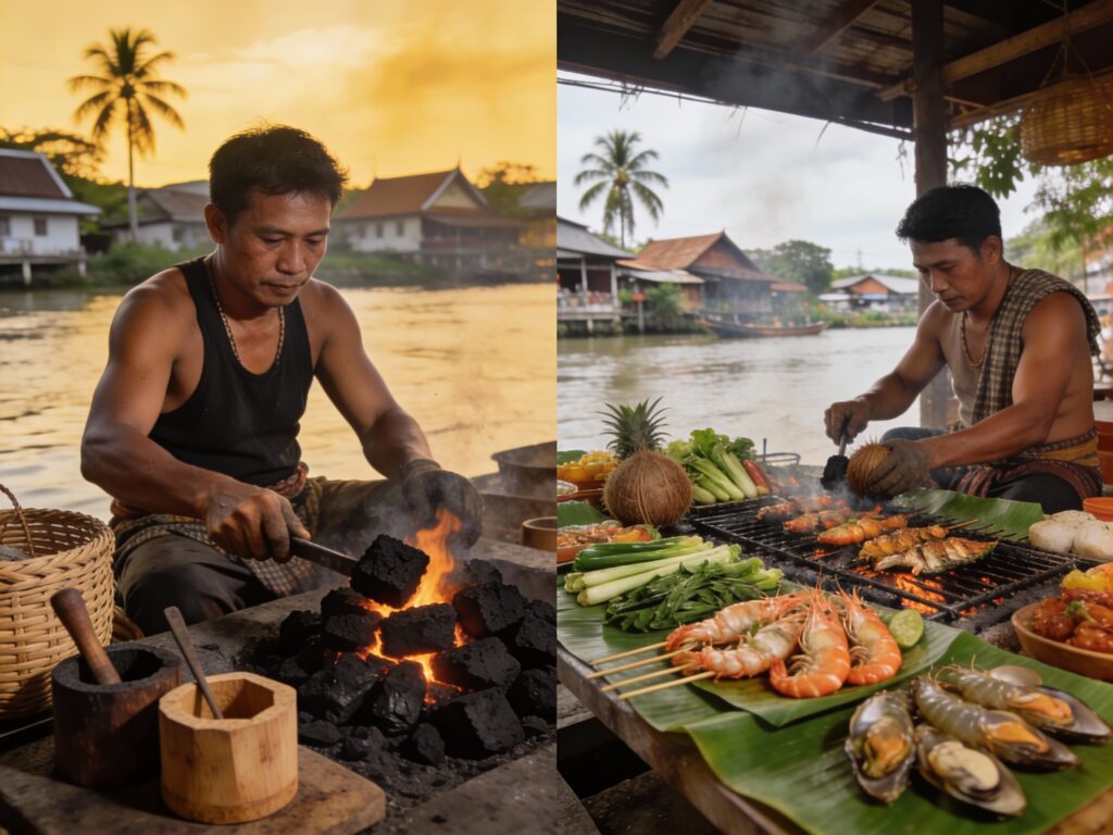 **Embers of Tradition: Samut Songkhram’s Coconut Charcoal Craft & Grilled River Feast**