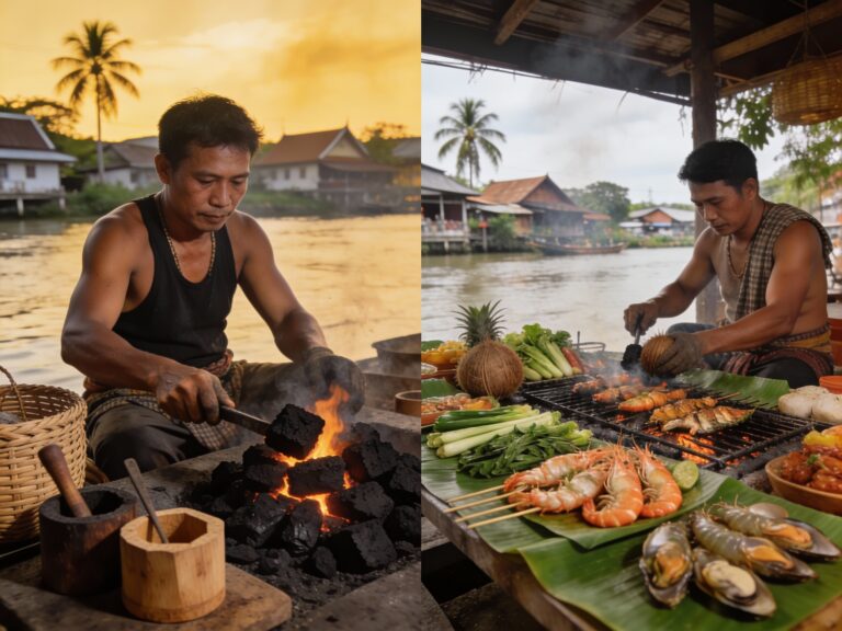 **Embers of Tradition: Samut Songkhram’s Coconut Charcoal Craft & Grilled River Feast**