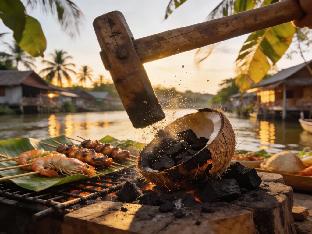 **Embers of Tradition: Samut Songkhram’s Coconut Charcoal Craft & Grilled River Feast**