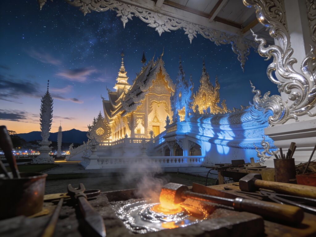 **Chiang Rai’s Moonlit Alchemy: Nighttime Illuminations at Wat Rong Khun & Silversmith Secrets**
