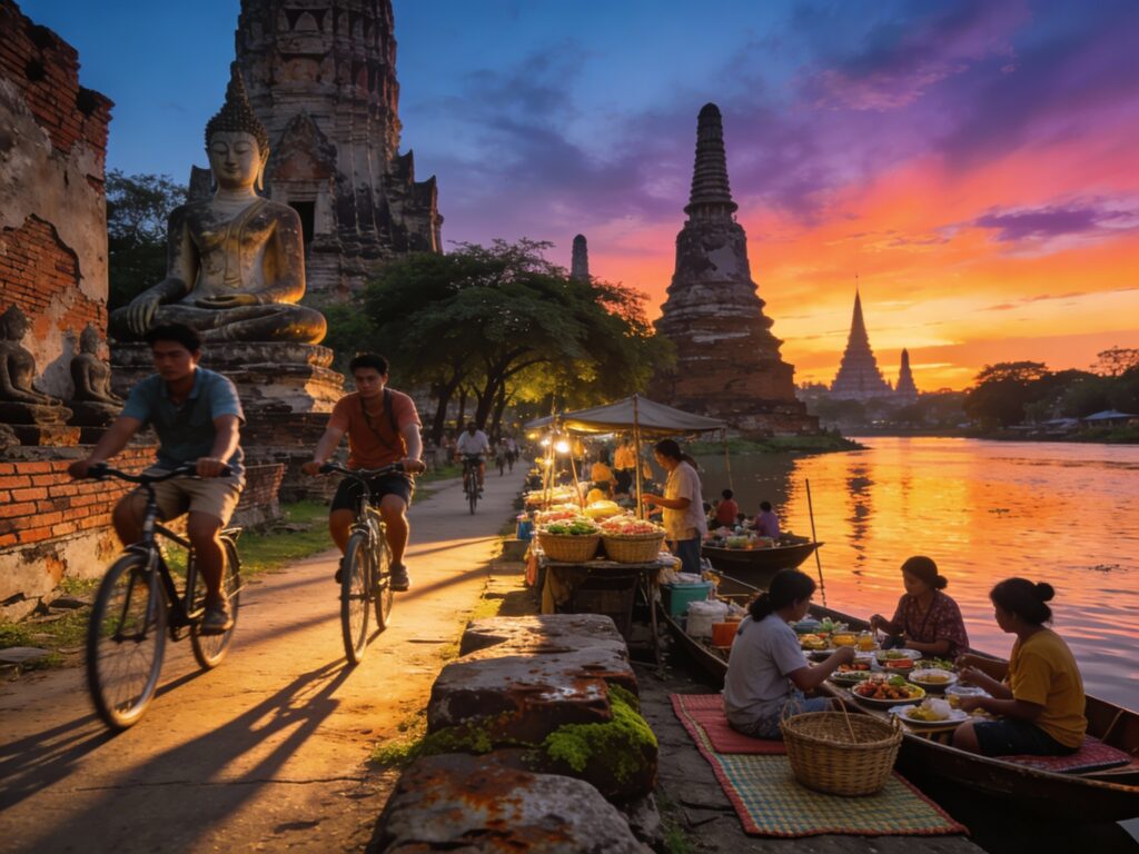 Ayutthaya’s Twilight Tapestry: Sunset Bike Rides and Riverside Feasts in the Ancient Capital
