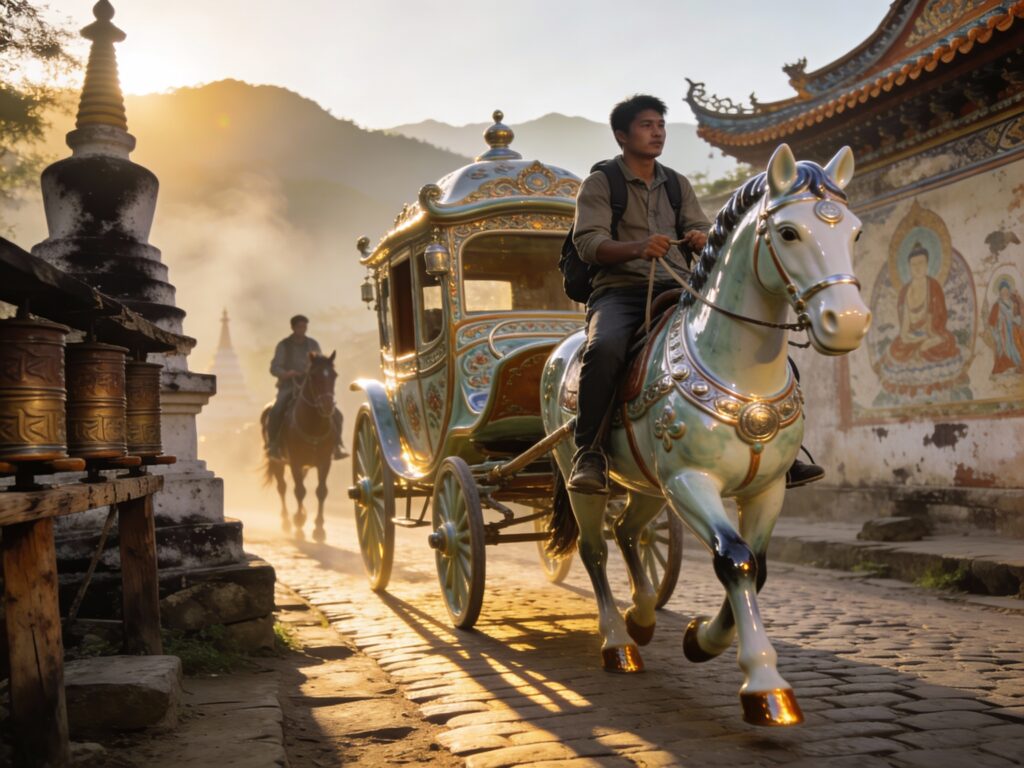 **Lampang’s Dawn Hooves: Morning Rides on Ceramic-Clad Horse Carriages Past Soot-Stained Temples**