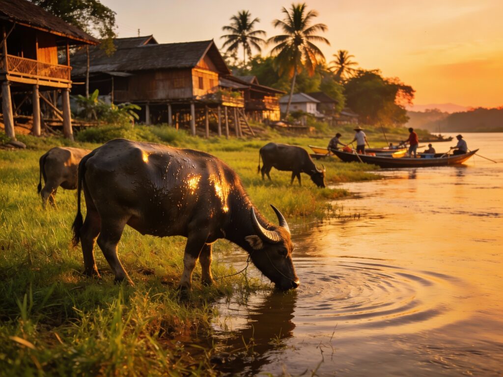 **Suphan Buri’s Buffalo Bliss: Golden Hour Grazing & Village Life Along the Tha Chin River**