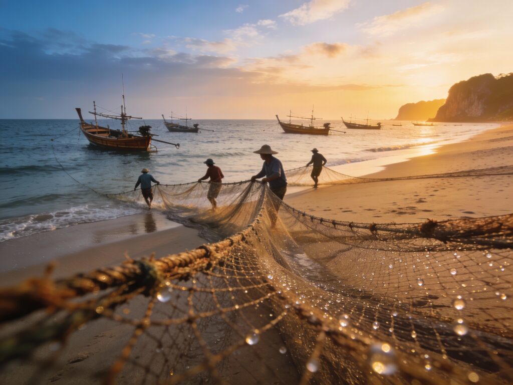 Prachuap Khiri Khan’s Net Symphony: Dawn Haul & Fishermen’s Chants on Ban Krut Beach
