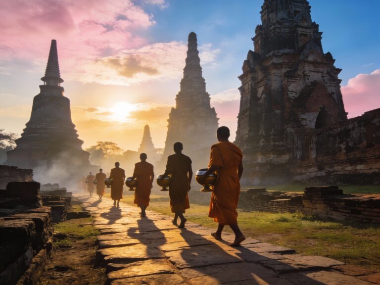 Ayutthaya’s Rising Relics: Sunrise Silhouettes & Monks’ Morning Alms Among the Ancient Chedi Shadows