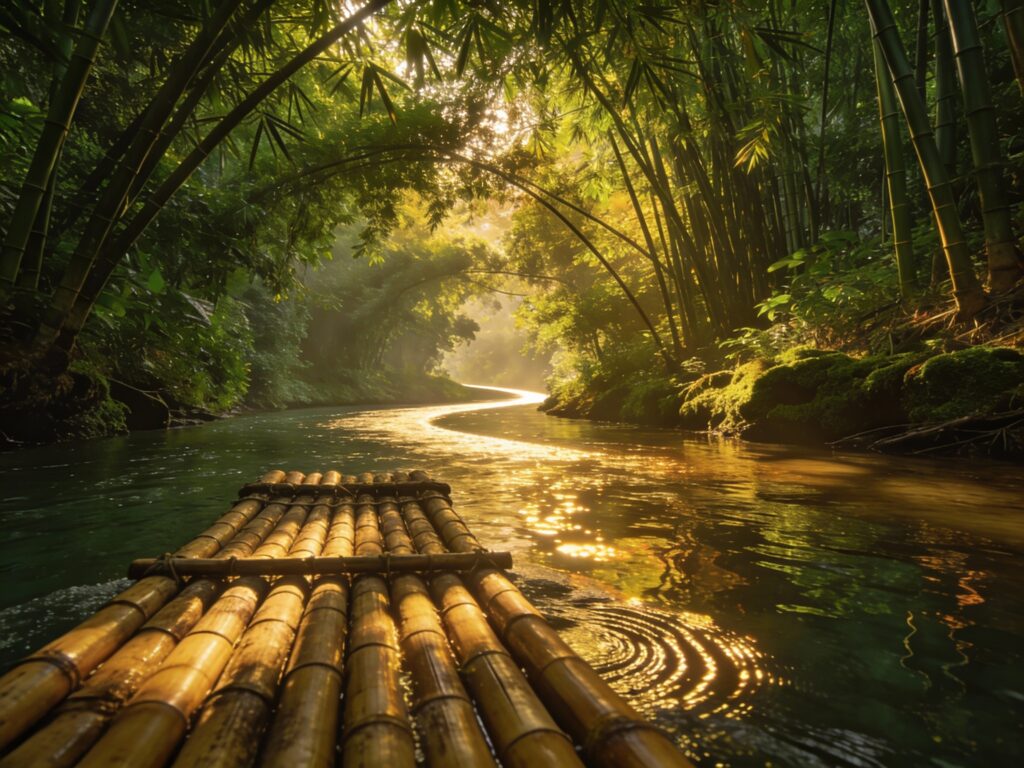 **Topic Title:**  
Kanchanaburi’s Bamboo Raft Reverie: Gliding Through River Kwai’s Emerald Jungle Canals at Golden Hour
