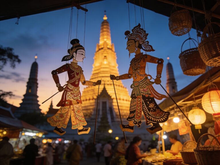 **Topic Title:**  
Nakhon Si Thammarat’s Shadow Puppet Serenade: Unraveling Mythic Tales in the Glimmering Glow of Wat Phra Mahathat’s Night Bazaar