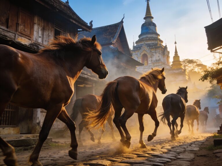 **Lampang’s Equine Embrace: Trotting Through History in the Hushed Light of Dawn**