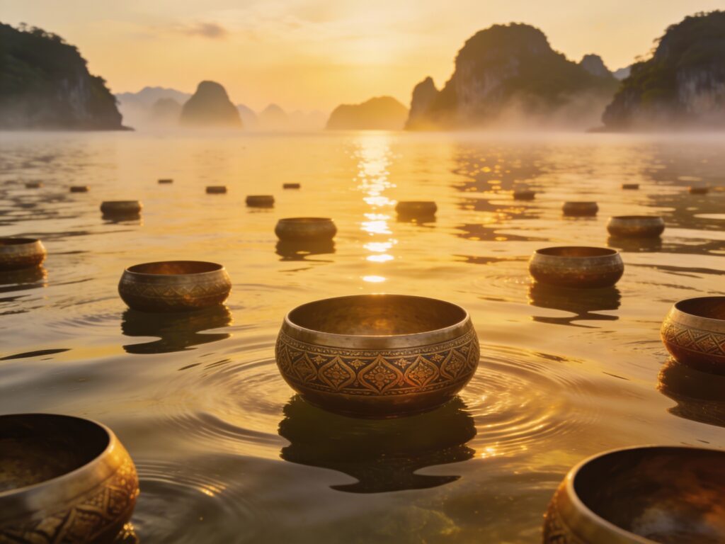 **Ang Thong’s Alms Bowls Afloat: Offering Dawn Devotions on Golden Waters**