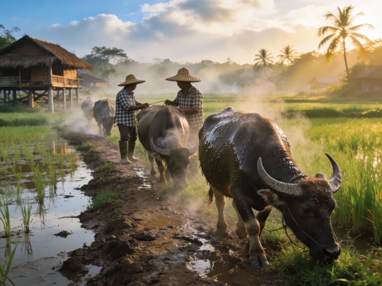 **Chai Nat’s Buffalo Bliss: Morning Rituals Along Paddy Pathways in the Conservation Village**