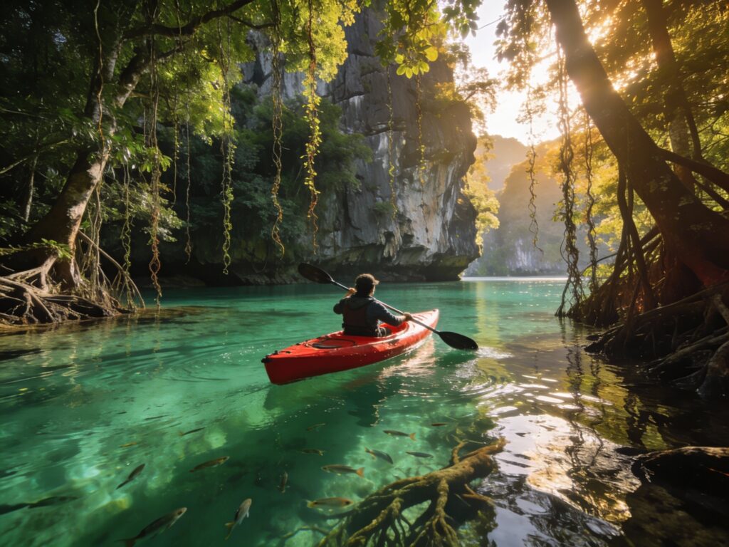 **Krabi’s Hidden Lagoon: Kayaking Through Emerald Waters at Tha Pom Khlong Song Nam**
