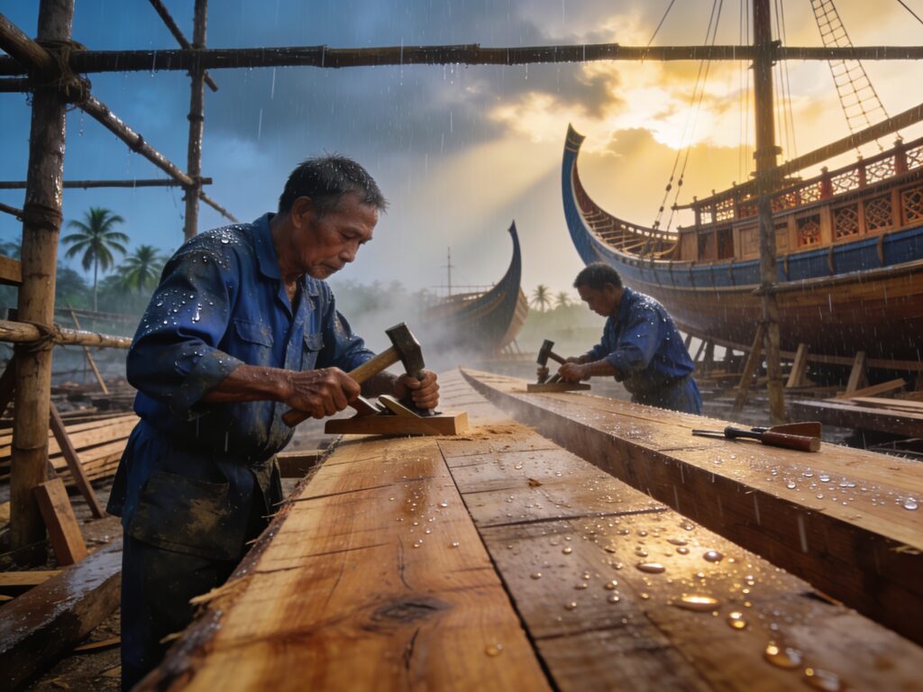 Songkhla’s Monsoon Craft: Shaping Century-Old Junk Boats with Master Shipwrights in the Rain-Slicked Timber Yard