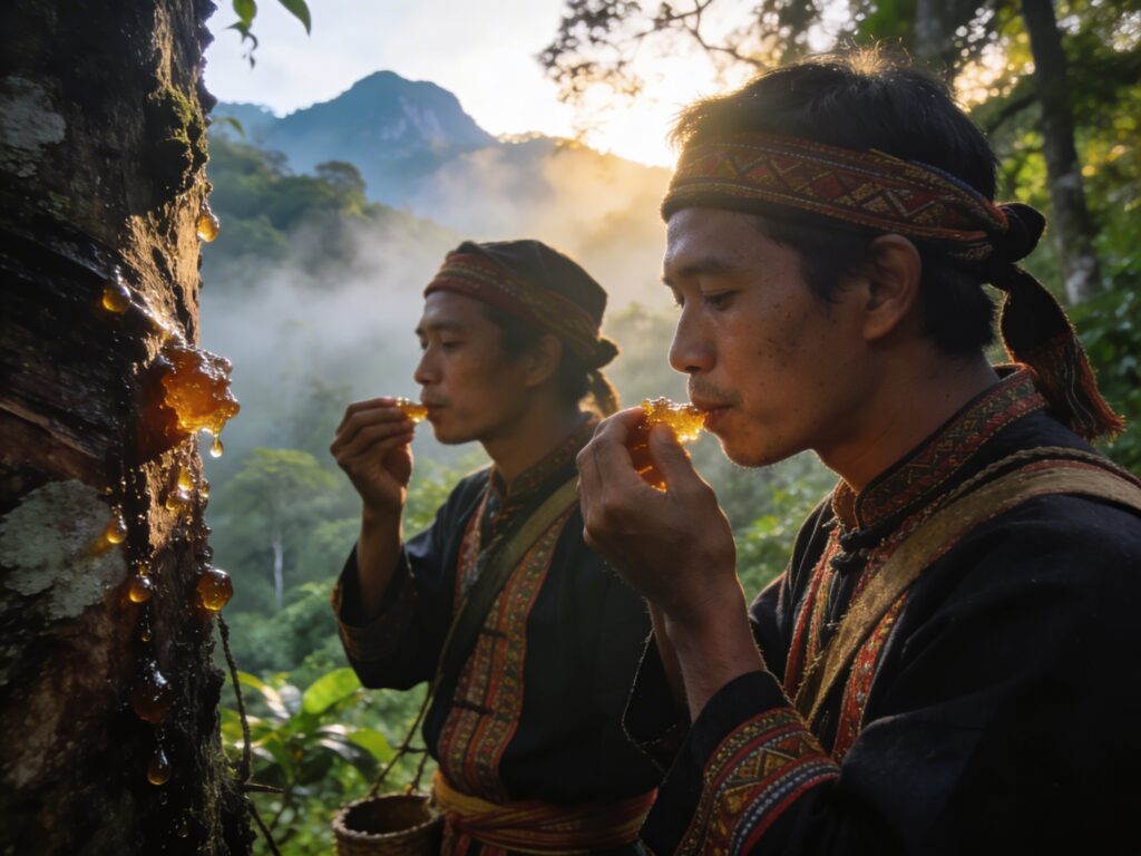 **Chanthaburi’s Emerald Canopy: Tapping Aromatic Resin with Highland Harvesters in the Misty Mountain Glow**