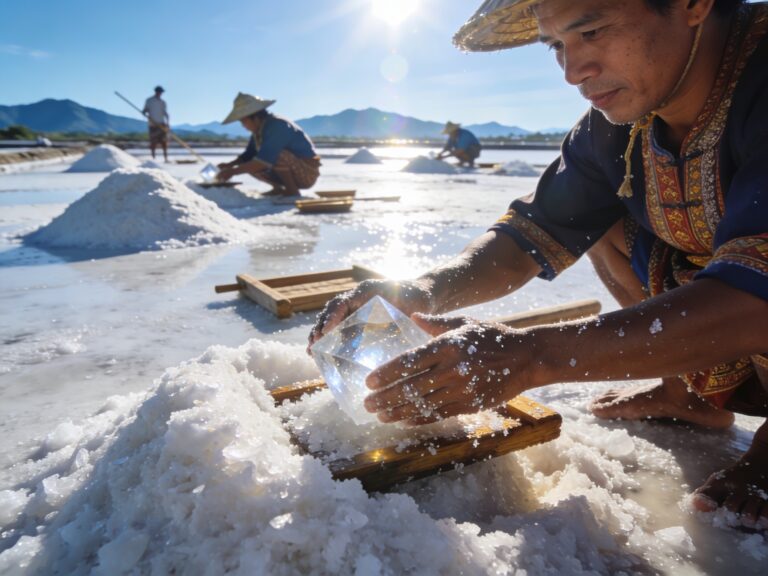 **Ratchaburi’s Crystal Plains: Forging Diamond Salt with Saltfield Artisans Under the Midday Sun Mirage**