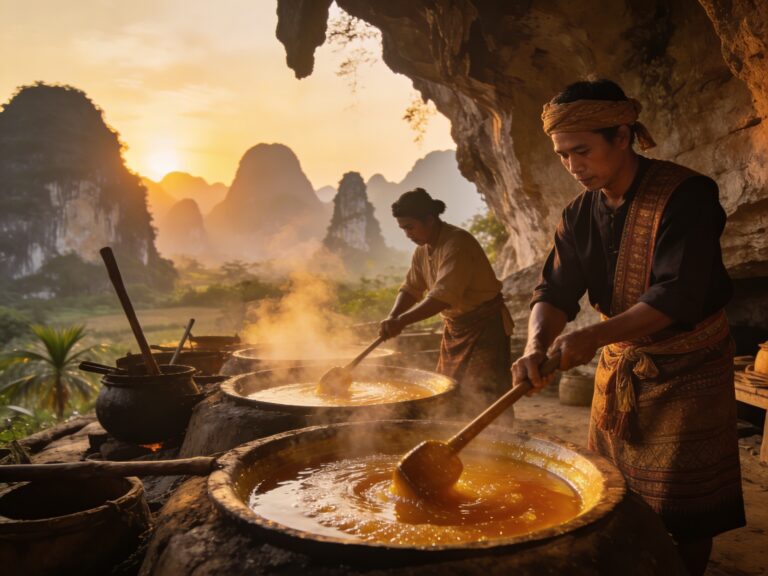 Phetchaburi’s Palm Sugar Alchemy: Stirring Golden Syrup with Cave-Side Artisans in the Dawn Karst Haze