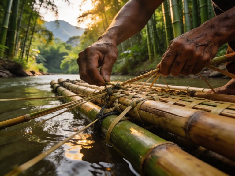 **Kanchanaburi’s Bamboo River Ballet: Weaving Floating Rafts with Mon Artisans in the Emerald Jungle Canopy Light**