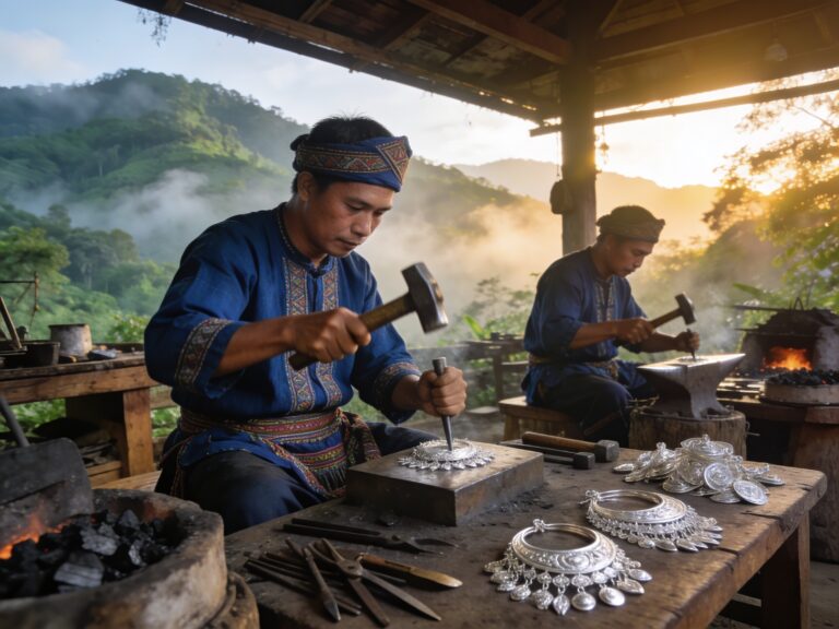 **Chiang Mai’s Silver Forest Forge: Hammering Tribal Adornments with Hmong Artisans in the Mountain Mist Glow**
