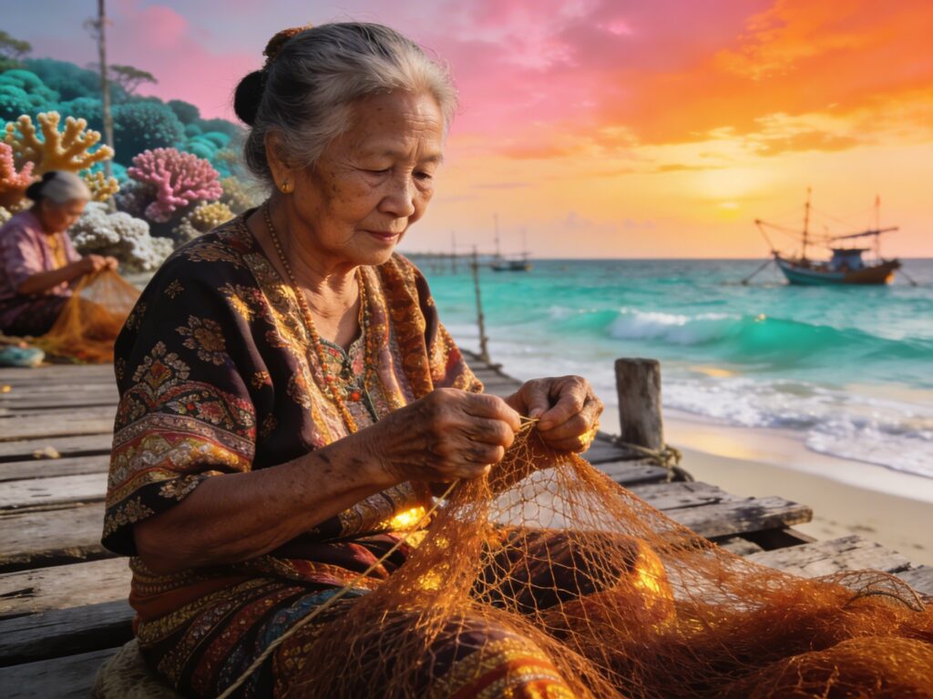 Rayong’s Amber Nets: Mending Maritime Memories with Seafaring Grandmothers in the Coral Coast Sunrise