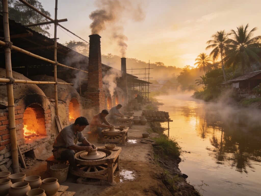 Lampang’s Crackling Kilns: Shaping Celadon Dreams with Dawn Artisans in the Riverbank Ceramic Village.