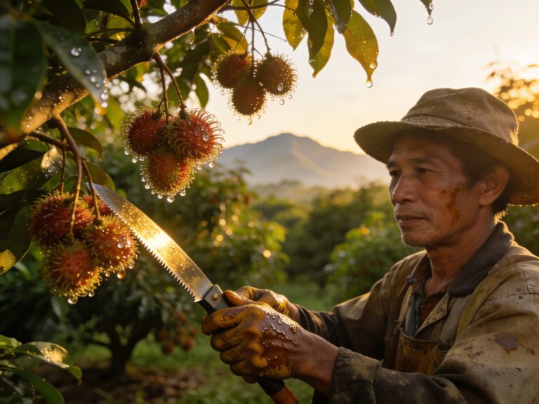 Chanthaburi’s Gilded Blades: Harvesting Heirloom Rambutan with Sap-Stained Guardians in the Orchard Daybreak