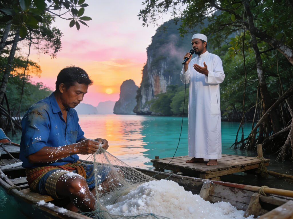 **Topic Title:**  
Krabi’s Mangrove Muezzin: Weaving Devotion with Salt-Crusted Fishermen in the Coastal Fajr Silence