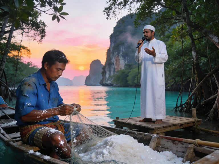 **Topic Title:**  
Krabi’s Mangrove Muezzin: Weaving Devotion with Salt-Crusted Fishermen in the Coastal Fajr Silence