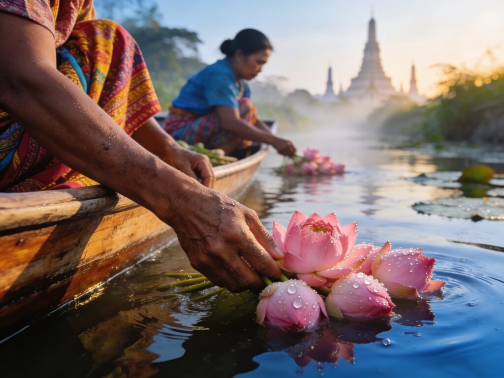 **Pathum Thani’s Lotus Lullabies: Harvesting Sacred Blooms with Canal-Side Gatherers in the Morning Mist**