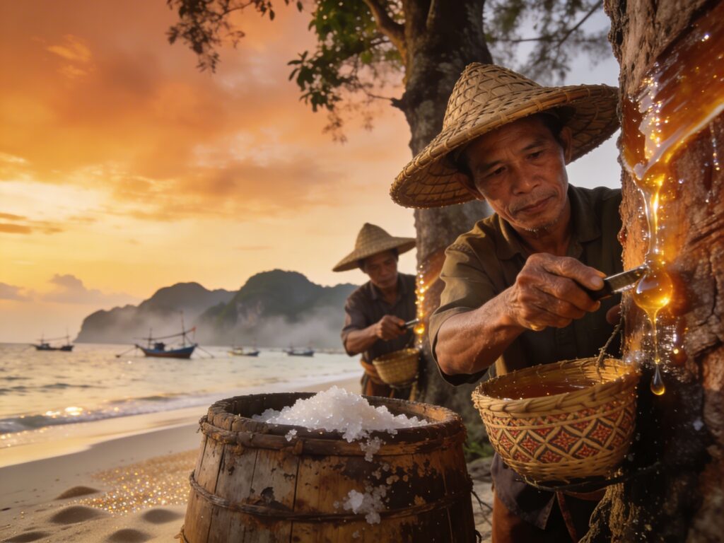 **Topic Title:**  
Rayong’s Amber Alchemy: Distilling Sun-Kissed Resins with Coastal Sap Tappers in the Salt-Breeze Dusk