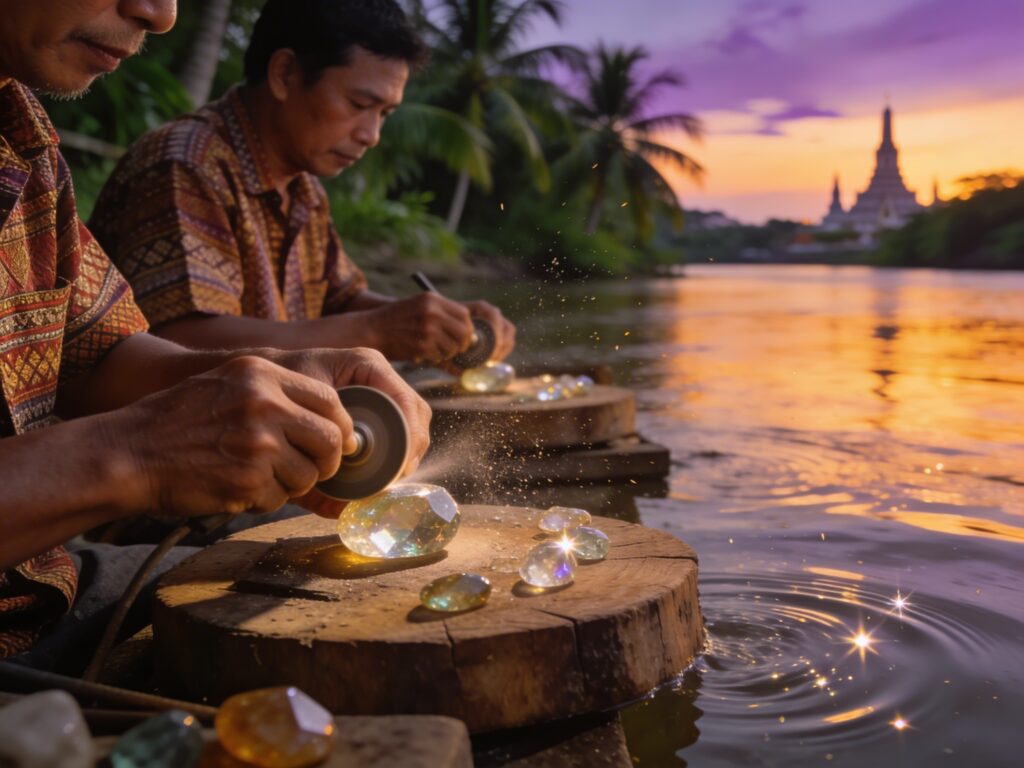 **Chanthaburi’s Twilight Gleam: Polishing Gems with Master Artisans in the River-Refracted Dusk**