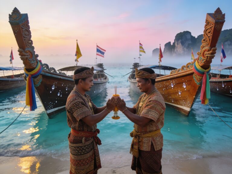 Satun’s Voyager Vows: Blessing Longtail Boats with Chao Lay Craftsmen at the Turn of the Tides in the Pre-Dawn Hush.