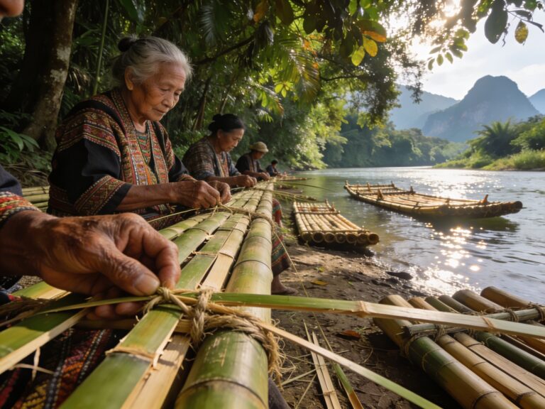 **Tak’s Bamboo Rafts: Crafting River Nomad Vessels with Karen Elders in the Canopy Shade**