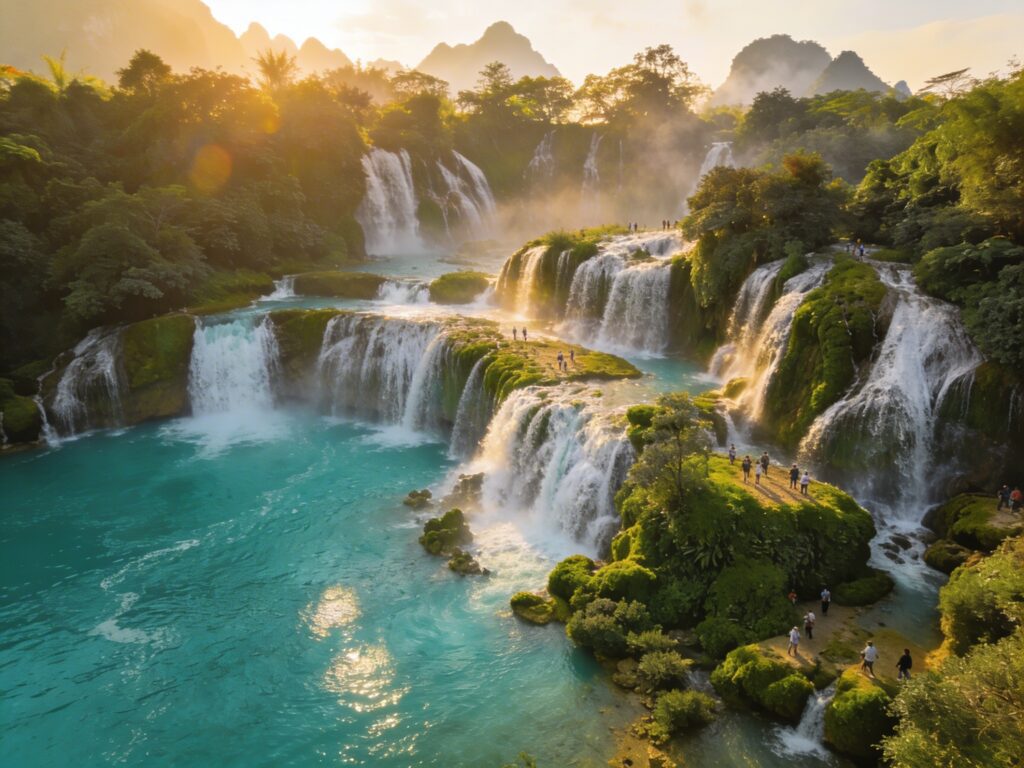 Kanchanaburi’s Cascading Solitude: Embracing Erawan Falls’ Turquoise Tiers as Late Afternoon Light Dapples Through Departing Crowds