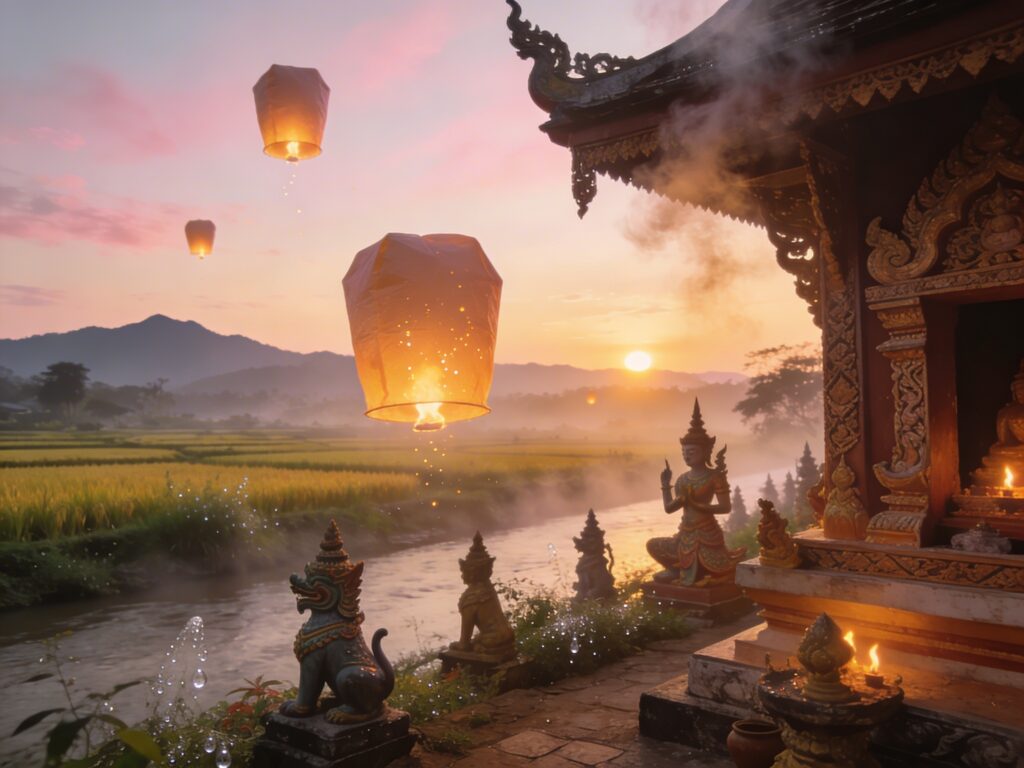 **Mae Hong Son’s Dawn Lanterns: Crafting Sky Offerings with Shan Spirit House Guardians in the First Light**