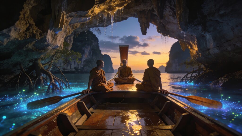 **Phang Nga’s Cave Cathedral Chronicles: Paddling Through Bioluminescent Caverns with Mangrove Mystics at Dusk**