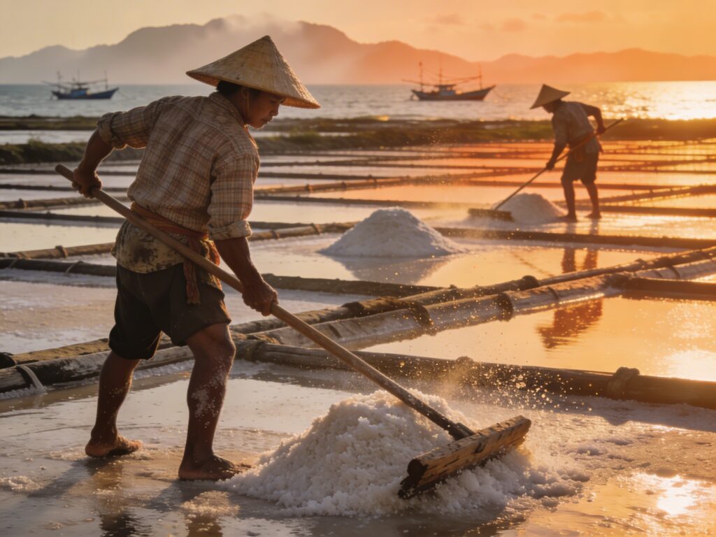 **Prachuap Khiri Khan’s Coastal Canvases: Painting Salt Flats with Harvest Guardians in the Golden Hour Glow**