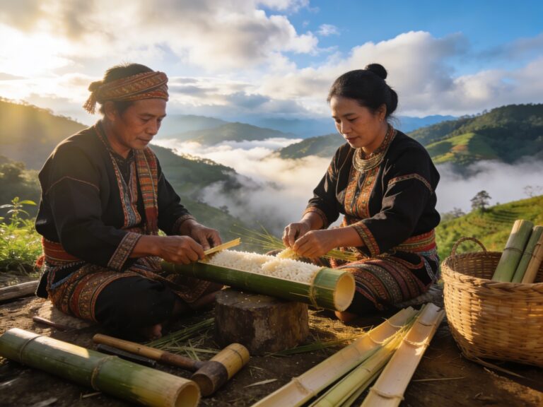 Chiang Mai’s Highland Hush: Crafting Bamboo Rice with Mountain Artisans in the Cloud-Kissed Midday