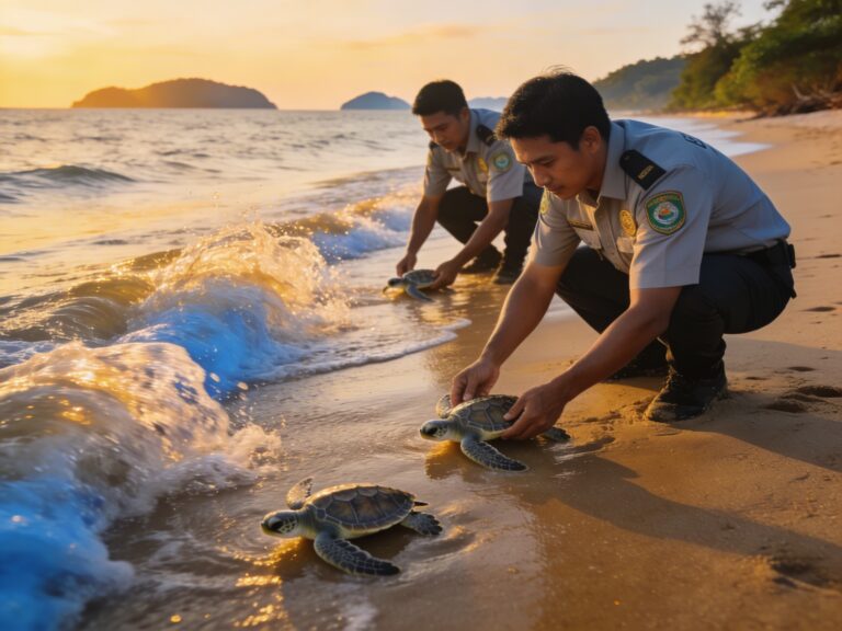 Kanchanaburi’s Dawn Turtle Tides: Releasing Hatchlings with Coastal Guardians as the First Waves Crest
