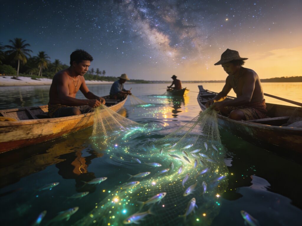 **Trat’s Lagoon Luminescence: Netting Anchovies with Sea Nomads as Bioluminescence Mirrors the Stars**