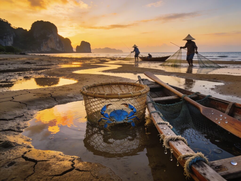 Nakhon Si Thammarat’s Dusk Mudflat Mosaics: Catching Blue Swimmers with Crab Trawlers as Tides Recede