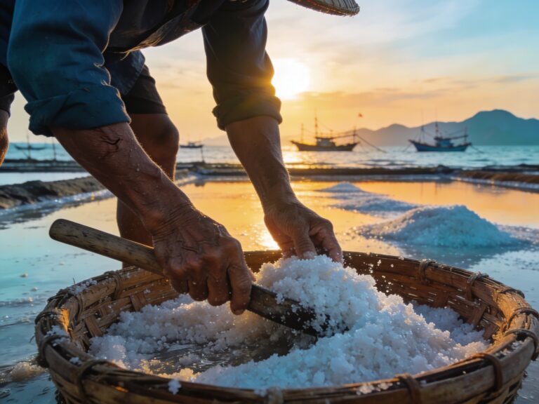 Prachuap Khiri Khan’s Salt Shimmer: Harvesting Sea Salt with Coastal Farmers in the Daybreak Glow