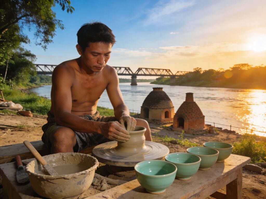 **Ratchaburi’s Kiln Whisper: Shaping Celadon Ceramics with Riverside Artisans in the River Kwai’s Golden Hour**