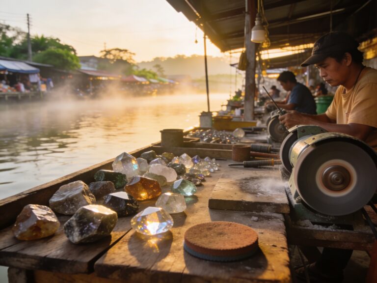 Chanthaburi’s Gemstone Alchemy: Polishing Precious Treasures with Riverside Lapidaries in the Morning Market Hush