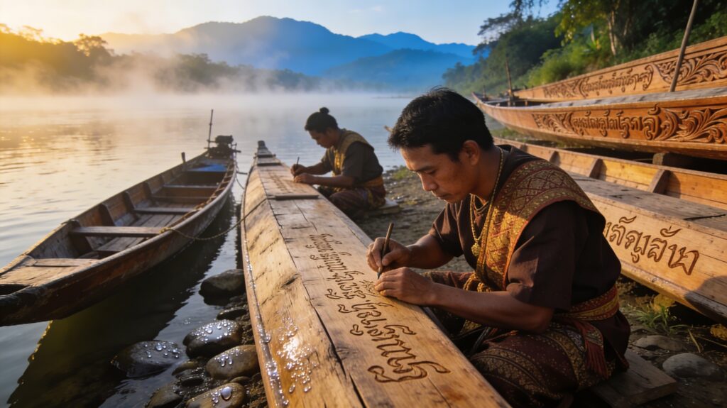 Nan’s River Scripts: Carving Ancient Boat Proverbs with Riverside Scribes in the Dawn River Mist