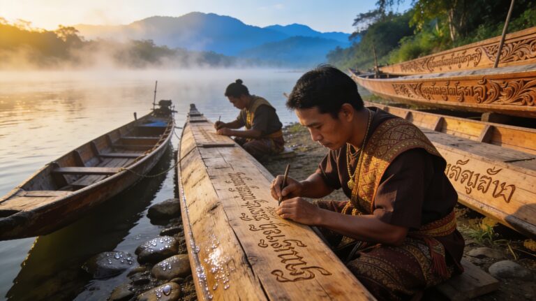 Nan’s River Scripts: Carving Ancient Boat Proverbs with Riverside Scribes in the Dawn River Mist